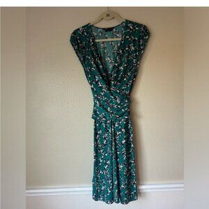 Elegant Teal Patterned Wrap Dress